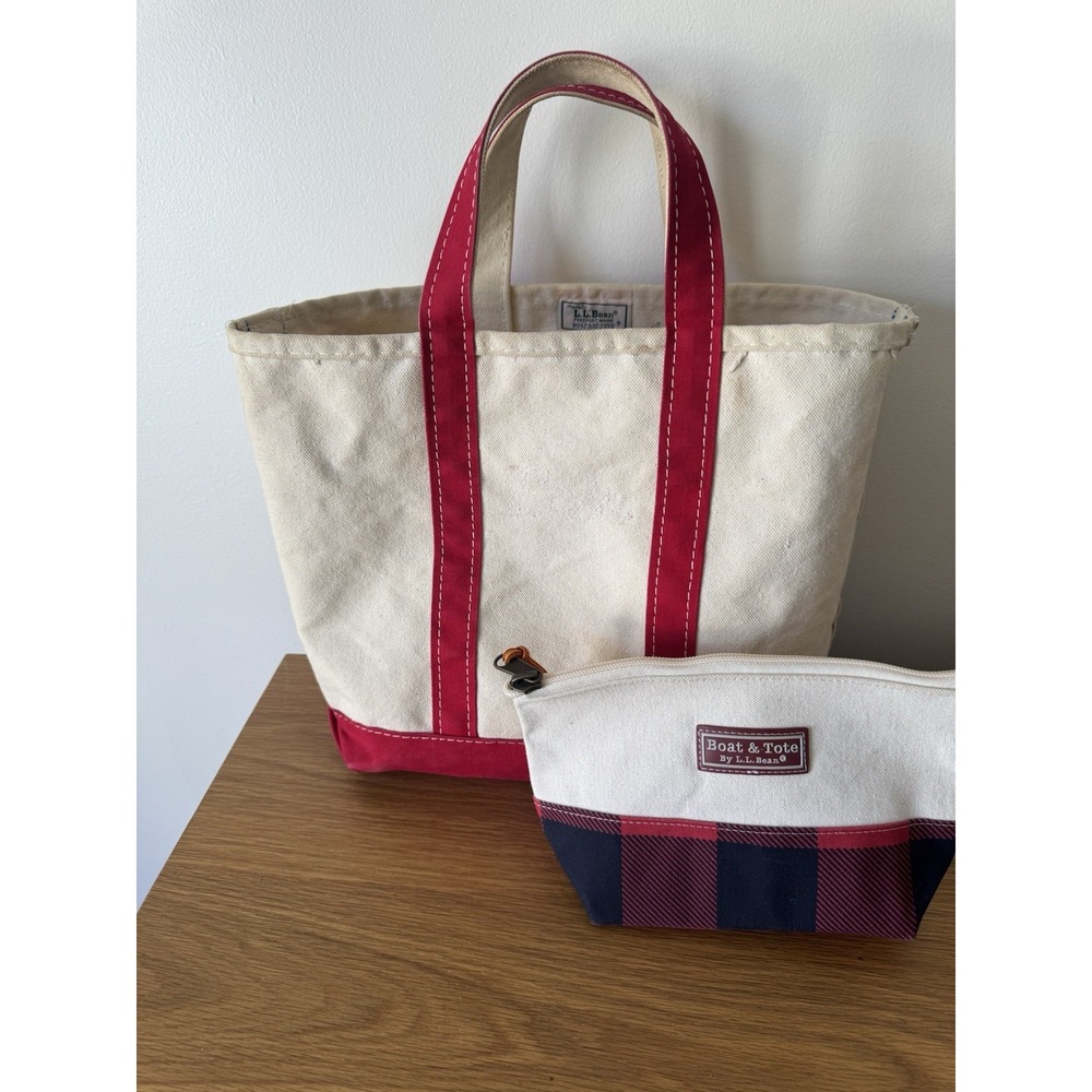 Vintage 80s LL Bean Freeport Me Boat and‎ Tote Canvas Bag Red Trim Medium